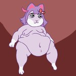 1:1 accessory anthro bow_ribbon causticutie domestic_cat feet felid feline felis female fur hair hair_accessory hair_bow hair_ribbon head_tuft mammal masyunya_(vkontakte) obese overweight overweight_anthro overweight_female pink_inner_ear purple_body purple_eyes purple_fur purple_hair ribbons solo tuft vkontakte white_feet