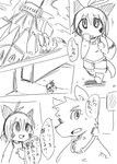 anthro black_and_white bottomwear building canid canine canis clothed clothing comic dialogue doneru duo fur hair holding_bag horn japanese_text jemio_(doneru) looking_at_another looking_up mammal monochrome right_to_left scalie shirt shorts sketch sketchy text topwear translated wolf young young_anthro