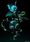 2016 anthro artist_name bat blood blue_eyes blue_hair blue_tongue bodily_fluids bone bracelet butt clothing colored_blood conditional_dnp cosmic_background crop_top digital_drawing_(artwork) digital_media_(artwork) download_(lapfox_trax) female gore green_blood hair hi_res horn jewelry lapfox_trax mammal panties puccaruu shirt solo spiked_bracelet spikes tongue tongue_out topwear underwear unusual_blood unusual_bodily_fluids wings