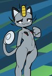 2024 abstract_background alolan_form alolan_meowth anthro areola biped camel_toe colored eyelashes female flat_chested fur generation_7_pokemon grey_body grey_fur half-closed_eyes hand_behind_back hi_res long_tail looking_at_viewer mostly_nude narrowed_eyes navel nervous nervous_smile nintendo nipple_slip nipple_tape pasties pirpole_haze pokemon pokemon_(species) portrait pussy_tape regional_form_(pokemon) shy smile solo standing tail tape three-quarter_portrait whiskers wide_hips