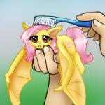 1:1 2013 balddumborat bat bat_pony bat_wings brush brushie_brushie_brushie cutie_mark daww disembodied_hand duo equid fangs female female_focus feral flutterbat_(mlp) fluttershy_(mlp) friendship_is_magic frown gradient_background hair hasbro holding_character holding_object human hybrid long_hair looking_at_viewer mammal membrane_(anatomy) membranous_wings meme my_little_pony nude pink_hair realistic_wings red_eyes simple_background size_difference smaller_female solo_focus teeth toothbrush unimpressed wings