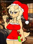 3:4 anthro box canid canine christmas christmas_clothing clothing container female gift_box holidays looking_at_viewer mammal pepper_(cooliehigh) solo thewholof554