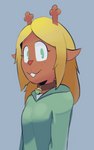 anthro bell bell_collar buckteeth clothing collar deer deltarune female green_clothing green_hoodie green_topwear hi_res hitsuji hoodie looking_at_viewer mammal noelle_holiday red_nose simple_background solo teeth topwear undertale_(series)