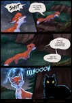 animal_genitalia blue_eyes canid canine comic crotch_tuft dialogue english_text feral fox fully_sheathed fur genitals grass hi_res male mammal orange_body orange_fur outside plant raining riu_(rukifox) rukifox shadow sheath text tuft walking