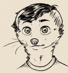 2024 anthro dark_hair digital_drawing_(artwork) digital_media_(artwork) emile_(moustelot) least_weasel line_art male mammal monochrome moustelot mustelid musteline portrait solo true_musteline weasel