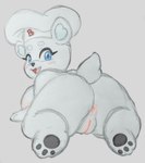 all_fours anthro anus bear big_butt bimbo_(bakery) bimbo_bear blue_eyes blush butt chef_hat clothing female genitals hat headgear headwear mammal pawpads polar_bear pussy short_stack silvershield88 solo ursine white_body