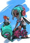 anthro cephalopod duo fish gatling_gun gun heavy_splatling hi_res humanoid machine_gun male marine mollusk munkki_splatoon nintendo octarian octoling ranged_weapon salmonid_(splatoon) salmonoid_(splatoon) smallfry_(splatoon) smile splatling splatoon tentacles weapon