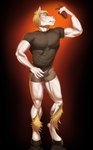 absurd_res anthro blonde_hair bottomwear clothed clothing dawnheart equid equine fur hair hi_res holding_object holding_statue hooves horse justmegabenewell male mammal muscular muscular_male shorts solo white_body white_fur