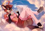 anthro balls bra butt canid canine clothed clothing cloud collar crossdressing digital_media_(artwork) erection femboy fox fur genitals halo k9fritz kiliankuro leggings legwear looking_at_viewer male mammal moon outside pawpads paws penis penis_backwards penis_tuck red_fox sky smile solo star tail thigh_highs tongue tongue_out topwear true_fox underwear wings