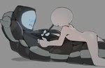 2024 4_fingers abs anon arched_back biceps black_body drawing_(action) drawing_tablet duo fingers grey_background grey_body hand_behind_head hi_res holding_stylus huion huion_dwh69 human humanoid kogito larger_humanoid lying lying_on_another machine male male/male male_human mammal metallic_body multicolored_body muscular muscular_humanoid muscular_male not_furry nude nude_human nude_humanoid nude_male on_back on_front pecs raised_head robot robot_humanoid screen screen_face screw shadow simple_background size_difference smaller_human stylus two_tone_body