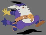 anthro belly belt big_the_cat clothing domestic_cat felid feline felis footwear fur gloves handwear hi_res male mammal overweight purple_body purple_fur running sandals sega shoes skkortysoup solo sonic_the_hedgehog_(series) striped_body striped_fur stripes tail