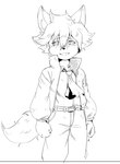 absurd_res anthro ascot canid canine caninu canis clothing cyberconnect2 domestic_dog fuga:_melodies_of_steel hi_res jacket kemono line_art little_tail_bronx male malt_marzipan mammal monochrome solo topwear young zettdot