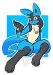 ambiguous_gender anthro chest_spike chest_tuft generation_4_pokemon hand_spike hi_res lewott lucario nintendo nude open_mouth orange_eyes pokemon pokemon_(species) solo spikes spikes_(anatomy) tail thick_thighs tuft