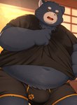 2024 anthro belly big_belly bulge clothing domestic_cat felid feline felis hi_res humanoid_hands kemono male mammal navel open_mouth overweight overweight_male shirt solo topwear trail_arnak underwear