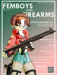 2022 3:4 4_fingers anthro assault_rifle bazdin_(bazdin42) blue_bottomwear blue_clothing blue_shorts bottomwear canid canine canis clothing cover cropped_hoodie dolphin_shorts domestic_dog english_text femboy fictional_gun fingers freckles gun handgun hi_res holding_object holding_ranged_weapon holding_weapon m1911 magazine_cover male male_anthro mammal marcus_gray pink_clothing pink_topwear pistol qr_code ranged_weapon rifle shorts solo sweatband text topwear weapon