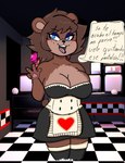 anthro bear belly big_breasts breasts clothing conejitosempai digital_drawing_(artwork) digital_media_(artwork) eyeshadow female five_nights_at_freddy's freddy_(fnaf) fredina's_nightclub fredina_(cally3d) gesture hand_gesture heart_eyes heart_symbol hi_res humanoid ily_sign long_socks maid_uniform makeup mammal rubbing scott_cawthon scottgames solo spanish_text text uniform