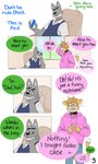 3:5 age_difference alcohol beverage canid canine canis chuck_(p_rindustries) clothed clothing collar comic dialogue english_text felid feline fred_(p_rindustries) fur greeting hi_res male mammal mature_male nervous_smile older_male p_rindustries sitting submissive submissive_male text wolf