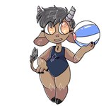 1:1 2020 anthro ball beach_ball biped blue_clothing blue_one-piece_swimsuit blue_swimwear bovid bovine broken_horn brown_body brown_fur cattle chest_tuft claws clothed clothing digital_media_(artwork) female fur grey_hair grey_horn hair holding_ball holding_beach_ball holding_object hooves horn inflatable looking_at_viewer mammal manitka manitka_(character) one-piece_swimsuit open_mouth orange_eyes simple_background solo sparkles star_polygon swimwear tail tuft white_background