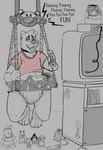 2021 4_toes absurd_res ageplay anthro baby_bouncer bear black_and_white_and_red bodily_fluids bottlebear clean_diaper clothed clothing diaper digital_drawing_(artwork) digital_media_(artwork) disney drooling eeyore electronics english_text feet fur grey_background hi_res hypnosis infantilism male mammal manor_(bottlebear) mind_control open_mouth owl_(winnie_the_pooh) piglet pooh_bear roleplay roo_(winnie_the_pooh) saliva sharp_teeth shirt simple_background sketch smile solo teeth television text tigger toes topwear toy wearing_diaper winnie_the_pooh_(franchise)