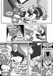 2023 5_fingers ?! anthro backsack balls bent_over big_ears biped black_clothing black_shirt black_topwear book bookshelf bottomless bottomless_anthro bottomless_male bottomwear bulge butt cake_(thezestiestbone) canid canine canis casual_exposure clothed clothing comic cottontail_rabbit dialogue digitigrade domestic_dog duo ears_down ears_up ellipsis english_text escalator exclamation_point fingers furniture genitals halftone herding_dog hi_res holding_book holding_object inside lagomorph leporid long_ears magazine male male/male mammal midriff monochrome overweight overweight_anthro overweight_male pants pastoral_dog pembroke_welsh_corgi pivoted_ears porn_magazine pornography question_mark questioning_ellipsis rabbit rear_view shadow shirt short_tail size_difference speech_bubble standing stated_pansexuality stated_sexuality stippling stuttering swirl_(thezestiestbone) tail text thezestiestbone topwear welsh_corgi white_clothing white_shirt white_topwear