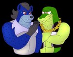 2024 alpha_channel anthro barazoku black_hair blue_body blue_fur cellphone chain clothed clothing conditional_dnp crocodile crocodilian duo electronics fur hair half-length_portrait hi_res hyena kazuhisa kbh_kazuhisa kemoteto_yakuza_project looking_at_object looking_at_phone male mammal muscular muscular_anthro muscular_male phone portrait reptile scalie sega smartphone sonic_the_hedgehog_(series) spotted_hyena stunned vector_the_crocodile