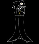 absurd_res accessory alpha_channel barely_visible_feet black_body black_hair black_sclera bodily_fluids cape cape_only claws cloak cloak_only clothing cross cross_necklace daisy_(flower) digital_drawing_(artwork) digital_media_(artwork) eldritch_abomination enigmaticwendigo expressionless feet female flower flower_hair_accessory flower_in_hair hair hair_accessory hi_res humanoid jewelry long_hair looking_at_viewer mammal monster monstrous_humanoid mostly_nude mouthless necklace outline plant simple_background solo tears veronica_(enigmaticwendigo)