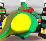 alythewolfcat anaconda anthro big_butt boa_(snake) boinae bottomwear butt cereal clothed clothing female food grocery_store hi_res hotpants huge_butt hyper hyper_butt monica_greenscale morbidly_obese obese overweight overweight_female rear_view reptile scalie shorts skimpy snake solo