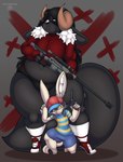 absurd_res animal_humanoid anthro big_butt butt clothed clothing digital_drawing_(artwork) digital_media_(artwork) duo duo_focus femboy fur group hair hi_res humanoid lagomorph lagomorph_humanoid leporid leporid_humanoid linyxart made_in_abyss male male/male mammal mammal_humanoid nanachi partially_clothed rabbit rabbit_ears rabbit_humanoid short_stack short_tail simple_background size_difference slightly_chubby tail unknown_species