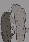 absurd_res anthro balls bear blush bodily_fluids brown_body canid canine canis chode cum dickinoatmeal dripping duo erection eye_contact face_grab face_to_face fur genital_fluids genitals hair hi_res humanoid_genitalia humanoid_penis kissing leaking_precum looking_at_another looking_down male male/male mammal muscular nipples nude penis precum precum_drip precum_string saliva saliva_string seductive simple_background size_difference surprised_expression tail wolf