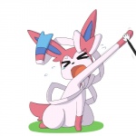 1:1 2013 ambiguous_gender bodily_fluids canid canine crying dlrowdog eeveelution feral fur generation_6_pokemon humor mammal multicolored_body multicolored_fur nintendo pink_body pink_fur pokemon pokemon_(species) pokemon_amie simple_background solo stretching stylus sylveon tears tongue what white_body white_fur