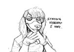 2023 anthro bangs black_and_white canid canine canis clothing comic dialogue domestic_dog english_text eyewear female gloves goggles handwear hi_res hladilnik mammal monochrome solo text valerie_(hladilnik)