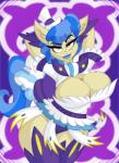 2018 amber_eyes anthro anthrofied big_breasts blue_hair blue_lipstick breasts cleavage clothed clothing digital_media_(artwork) earth_pony equid equine eyeshadow female friendship_is_magic hair hands_behind_head hasbro hat headgear headwear horse jrvanesbroek legwear lipstick looking_at_viewer makeup mammal markings mole_(marking) multicolored_hair my_little_pony pony pose sapphire_shores_(mlp) solo standing stockings top_hat two_tone_hair