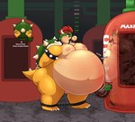 2022 absurd_res anthro armband belly beverage big_belly big_butt bloated bound bowser bowser_day butt catrubs collar english_text faucet feet_tied force_feeding forced gameplay_mechanics hair hands_tied hi_res horn hose_in_mouth hose_inflation inflation koopa life_(gaming) male mario_bros moobs navel nintendo nipples nude obese obese_anthro obese_male overweight overweight_anthro overweight_male pink_nipples red_eyes red_hair rumbling_stomach scalie sharp_teeth shell slosh sloshing_belly soda solo spigot spiked_armband spiked_collar spiked_shell spiked_tail spikes spikes_(anatomy) tail tank_(container) teeth text thick_thighs tied_mouth