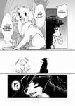 bird_dog blush blush_lines canid canine canis dialogue domestic_dog duo english_text feral golden_retriever hunting_dog husky kiisu_(tsukune_minaga) magazine male mammal monochrome nordic_sled_dog retriever ruu_(tsukune_minaga) sitting spitz text tsukune_minaga