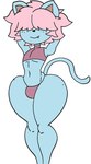 2024 anthro big_butt black_nose blue_body blue_ears blue_fur blue_tail butt clothing crop_top digital_media_(artwork) domestic_cat fangs felid feline felis femboy freckled_butt freckles fur furu_(furu_flami) furu_flami hair hair_over_eyes hands_behind_head hands_behind_own_head huge_thighs male mammal pink_clothing pink_crop_top pink_hair pink_shirt pink_thong pink_topwear pink_underwear sharp_teeth shirt smile solo standing tail teeth thick_thighs thong topwear underwear