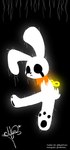 2024 :< agonia_(nyanfurry) animate_inanimate armless black_background black_nose black_pawpads black_tears bodily_fluids clothing colored digital_media_(artwork) empty_eyes glowing glowing_body glowing_ears glowing_tail hi_res lagomorph leporid lineless living_plushie male mammal neckwear nyanfurry orange_clothing orange_neckwear pawpads plushie rabbit scut_tail short_tail signature simple_background solo tail tears twitter_handle white_body white_ears white_tail wind-up_key