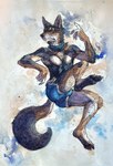 2022 anthro canid canine canis claws clothing collar domestic_dog floating hi_res luikatje male mammal painting_(artwork) plantigrade solo toe_claws traditional_media_(artwork) underwear watercolor_(artwork)