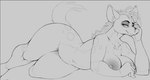 2024 anthro bedroom_eyes big_breasts breasts chest_tuft danonymous disney female fur fur_markings greyscale hand_on_head head_tuft hi_res hyena looking_at_viewer lying mammal markings monochrome narrowed_eyes nipples on_side seductive shenzi_(the_lion_king) smile smiling_at_viewer solo spots spotted_body spotted_fur tail the_lion_king thick_thighs tuft wide_hips