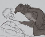 2024 anthro avian beard bird black_body breasts corvid corvus_(genus) crow duo european_mythology eye_contact facial_hair female greek_mythology grey_body grey_nipples harpy human human_on_anthro interspecies looking_at_another male male/female male_on_anthro mammal mythological_avian mythological_creature mythology nipples oscine passerine ronja_the_robber's_daughter_(series) sketch small_breasts storvittran tenynn vildvittra