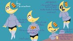 1_eye animatronic anthro battery beverage bottomwear clothing english_text female for_a_head hi_res hotpants long_socks machine object_head pleading_eyes purple_clothing purple_tongue robot shane_frost shorts solo tea text tongue yellow_body yellow_skin