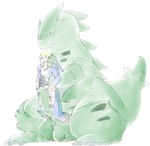 absurd_res big_penis claws duo generation_2_pokemon genitals green_body hi_res huge_penis human hyper hyper_genitalia hyper_penis interspecies male male/male mammal nintendo penis pokemon pokemon_(species) pokephilia size_difference tapirclip tyranitar volo_(pokemon)