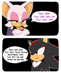 2023 5:6 anthro bat breasts chocomilkamy clothing comic dialogue duo english_text eulipotyphlan eyeshadow female gloves handwear hedgehog hi_res makeup male mammal open_mouth rouge_the_bat sega shadow_the_hedgehog sonic_the_hedgehog_(series) speech_bubble text tuft