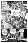 2019 anthro black_and_white blue_eyes bovid bovine cave cloudy_quartz_(mlp) comic cutie_mark dialogue dock_(anatomy) english_text equid equine european_mythology eyebrows eyelashes female feral friendship_is_magic fungus fur greek_mythology group hair hasbro hi_res hooves horse jewelry mammal mane marble_pie_(mlp) minotaur monochrome mushroom my_little_pony mythology pencils_(artist) pony purple_eyes restricted_palette speech_bubble tail text white_speech_bubble