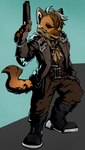 9:16 anthro belt boots bottomwear brown_body brown_fur brown_hair clothed clothing coat darkest_dungeon duster_(disambiguation) footwear fur gulonine gun hair handgun hi_res highwayman highwayman_(darkest_dungeon) knife male mammal marten mask mustelid musteline orange_body orange_eyes orange_fur pants pine_marten pistol ranged_weapon shirt shoes solo starwolfskin tan_body tan_fur topwear tsinil_keyah weapon zgf_art zgf_gaming