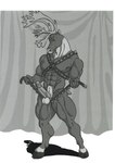 abs anthro bell big_muscles big_penis curtains deer fur genitals hi_res holding_object hooves horn male mammal muscular new_world_deer penis reindeer smile solo sudonym