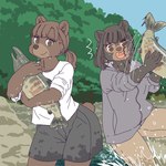 1:1 anthro bear brown_bear clothed clothing ekaki510 female fish fishing grizzly_bear group kemono mammal marine salmon salmonid_(fish) sun_bear ursine wet wet_clothing