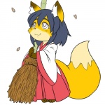 1:1 aburage-san anthro asian_clothing broom canid canine cherry_blossom cleaning_tool clothed clothing concon-collector east_asian_clothing female flower fox fur japanese_clothing mammal no3512 plant prunus_(flower) shrine_maiden simple_background solo white_background