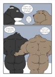 anthro bear big_butt big_muscles brown_body brown_fur butt cetacean comic dialogue dolphin duo english_text fur growth male male/male mammal marine multicolored_body muscular muscular_anthro muscular_male nude oceanic_dolphin orca stupidgit text toothed_whale