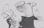 2024 anthro black_and_white black_clothing black_suit blush blush_lines bodily_fluids bouquet bow_tie clothing deinovolt digital_drawing_(artwork) digital_media_(artwork) duo ellipsis embarrassed english_description eyes_closed fin flower flower_bouquet gallade garchomp generation_4_pokemon heart_symbol looking_at_another looking_at_partner love male male/male monochrome nintendo plant pokemon pokemon_(species) signature smile smiling_at_another smiling_at_partner spikes spikes_(anatomy) suit sweat sweatdrop