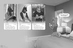 2020 absurd_res amber_(zaush) anthro bed bird_dog bottomless breasts camera canid canine canis casual_exposure cigar clothed clothing comic connor_(zaush) crop_top digital_media_(artwork) dobermann domestic_dog electronics english_text eyewear female fur furniture glasses greyscale hair herding_dog hi_res holding_object holding_phone hunting_dog jewelry labrador male malinois_dog mammal monochrome pastoral_dog phone pinscher pit_bull retriever ring sheepdog shirt sitting small_breasts smoking spaghetti_strap text topwear towel translucent translucent_clothing zaush